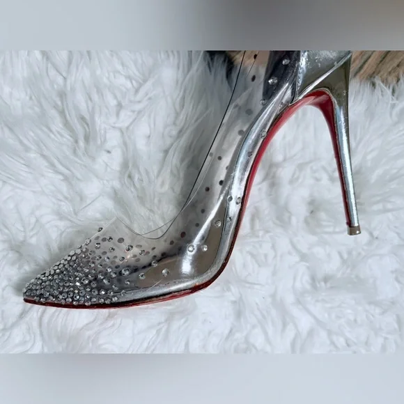Christian Louboutin Clear and Silver Embellished Heels 100 mm - Picture 8 of 16